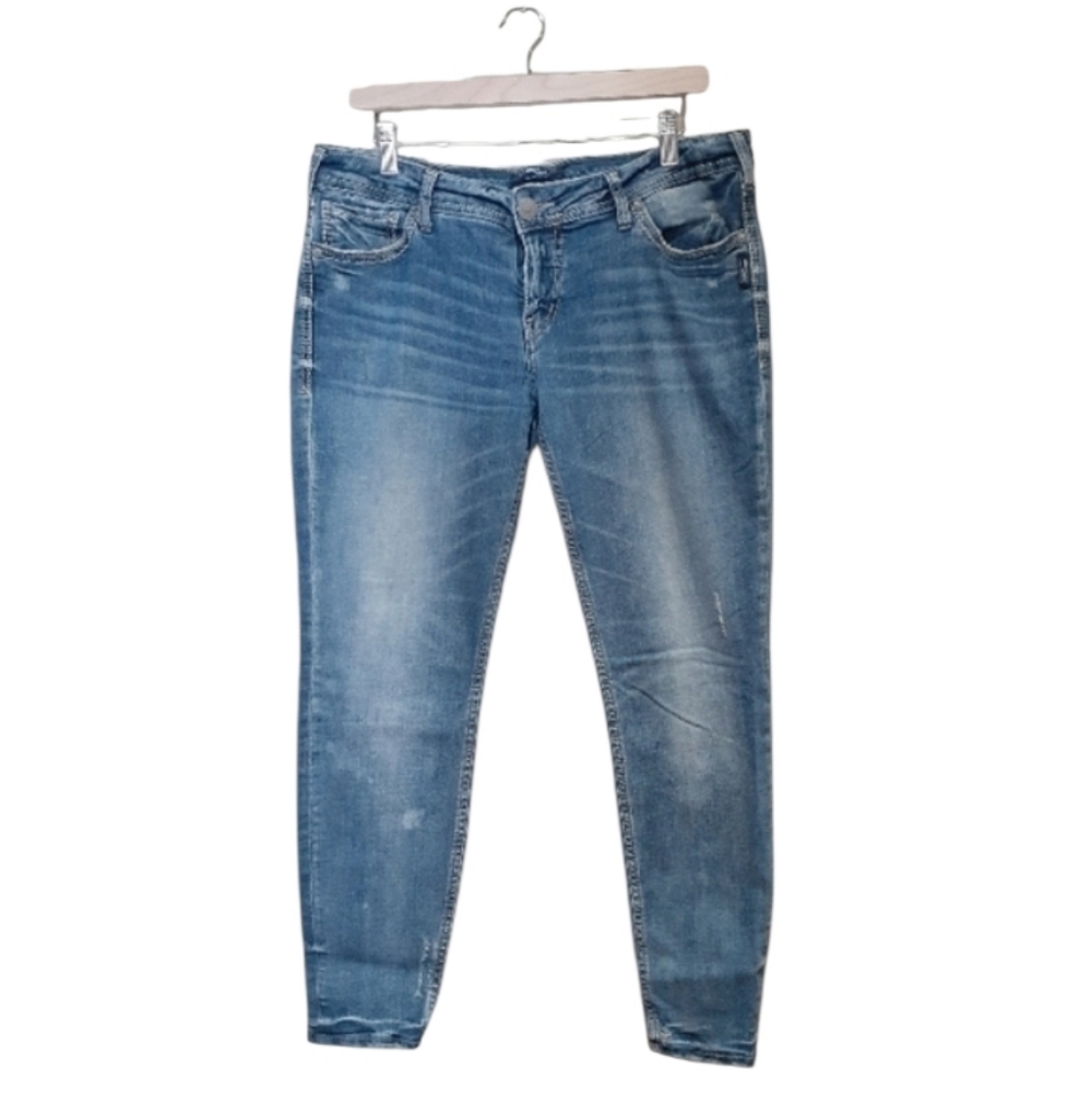 Silver Jeans Women's Aiko Mid Super Skinny Stretch Distressed Size 34
